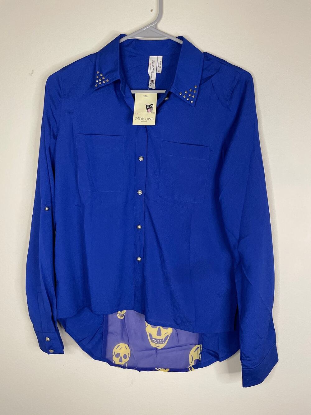 PINK OWL HIGH- LOW SKULL SHIRT BLOUSE